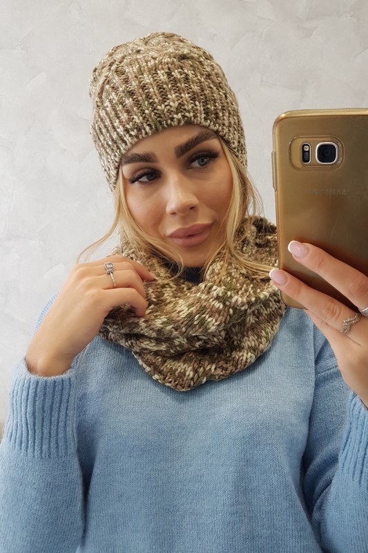 Dámská souprava s fleecem Lucyna K317 khaki+ecru - Dámské oblečení doplňky čepice, rukavice a šály