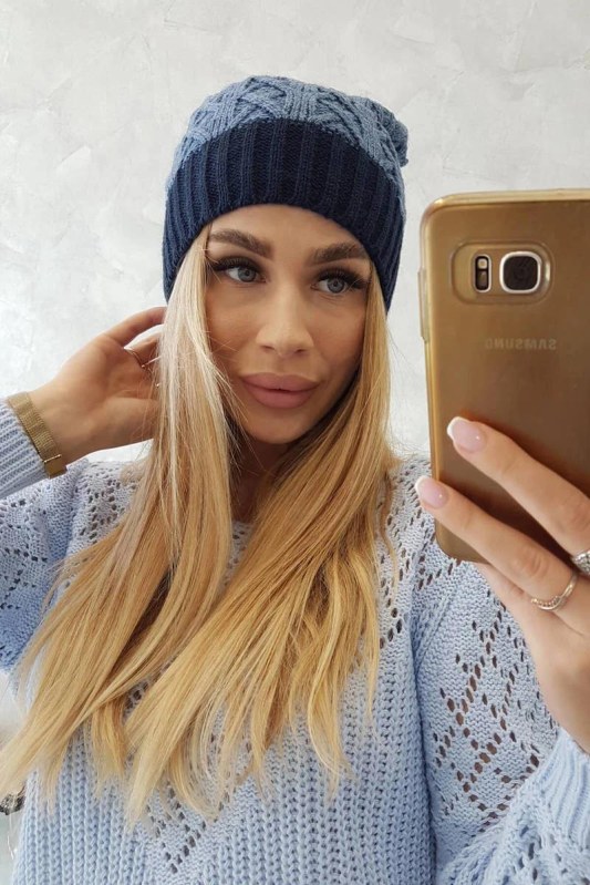Bibiana fleecová čepice K264 navy blue+jeans - Dámské oblečení doplňky čepice, rukavice a&nbsp;šály
