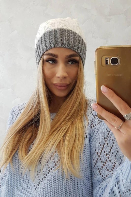 Bibiana fleecová čepice K264 tmavě šedá+bílá