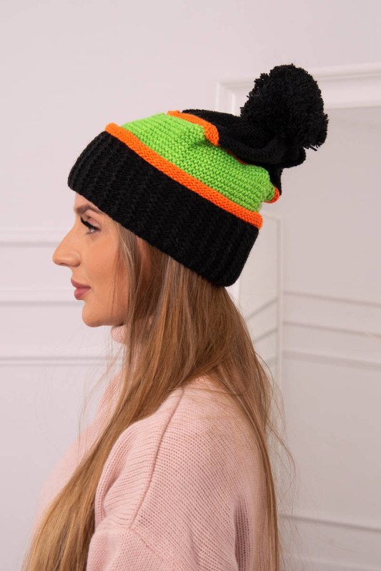Kinga dámská čepice K297 černá+zelená neon+oranžová Kinga dámská čepice K297 černá+zelená neon+oranžová - Dámské oblečení doplňky čepice, rukavice a šály