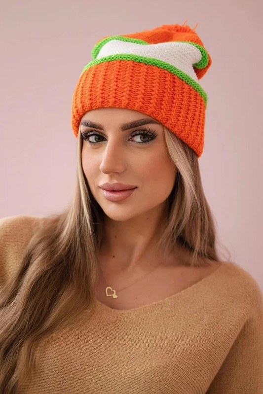 Kinga dámská čepice K297 oranžová+zelená neon+bílá - Dámské oblečení doplňky čepice, rukavice a&nbsp;šály