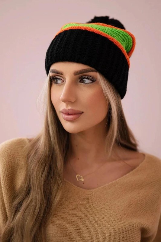 Dámská čepice Kinga K297 black+orange+green neon - Dámské oblečení doplňky čepice, rukavice a&nbsp;šály