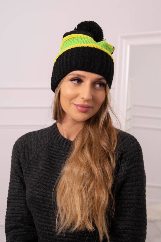 Kinga dámská čepice K297 black+kiwi+green neon - Dámské oblečení doplňky čepice, rukavice a šály