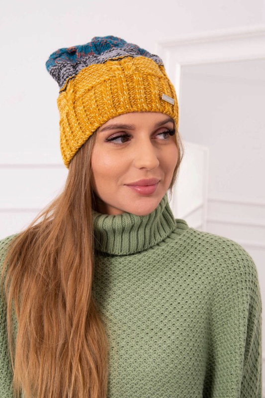 Fleecová čepice Dolores K303 mustard+black+sea Fleecová čepice Dolores K303 mustard+black+sea - Dámské oblečení doplňky čepice, rukavice a šály