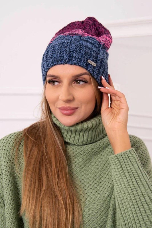 Fleecová čepice Dolores K303 denim+růžová+tmavě fialová - Dámské oblečení doplňky čepice, rukavice a&nbsp;šály