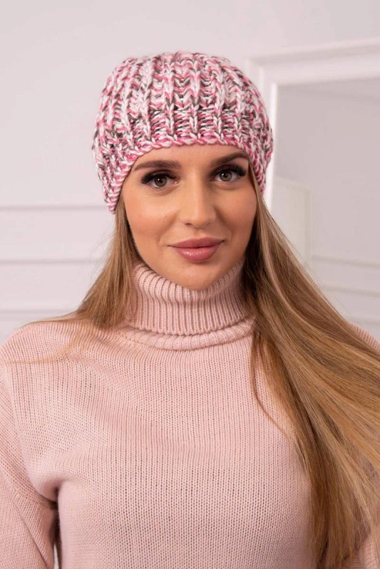 Dámská čepice s&nbsp;bambulí Maria K335 pudrově růžová - Dámské oblečení doplňky čepice, rukavice a&nbsp;šály