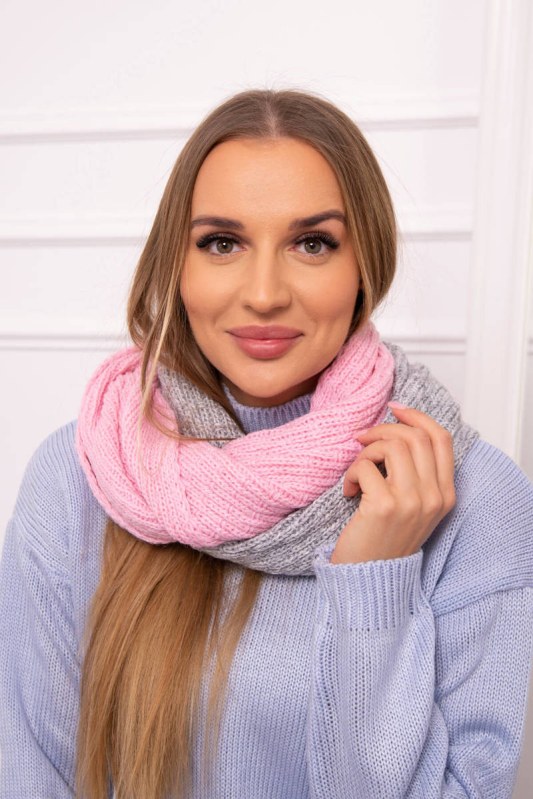 KN14 Dámský dvoubarevný snood světle růžová+šedá - Dámské oblečení doplňky čepice, rukavice a šály