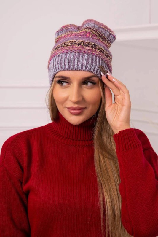 Čepice s&nbsp;fleecem Patrycja K254 fialová+šedá - Dámské oblečení doplňky čepice, rukavice a&nbsp;šály