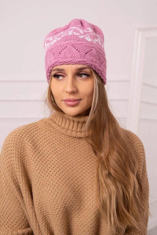 Dámská čepice Kira K374 tmavě růžová+bílá - Dámské oblečení doplňky čepice, rukavice a&nbsp;šály