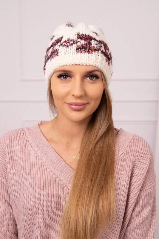 Dámská čepice Otylia K387 ecru+bordeaux - Dámské oblečení doplňky čepice, rukavice a&nbsp;šály