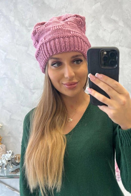 Dámská čepice Nastia K373 tmavě růžová - Dámské oblečení doplňky čepice, rukavice a&nbsp;šály