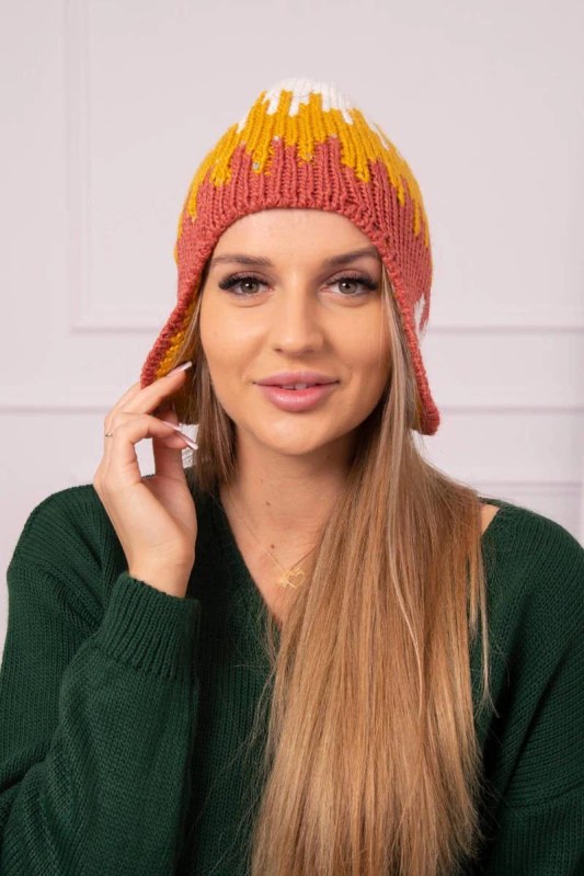 Dámská čepice Nikol K405 bílá+hořčicová+červená - Dámské oblečení doplňky čepice, rukavice a&nbsp;šály