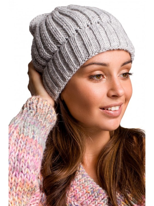 BK058 Žebrovaná pletená čepice - šedá - Dámské oblečení doplňky čepice, rukavice a šály