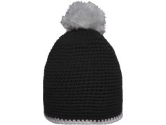 Daiber MB 7964 Háčkovaná čepice s kontrast. lemem a bambulí 03.7964 black/light grey