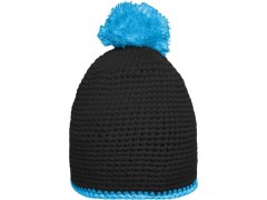 Daiber MB 7964 Háčkovaná čepice s kontrast. lemem a bambulí 03.7964 black/turquoise