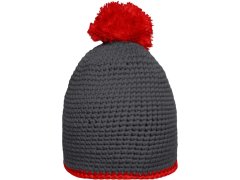 Daiber MB 7964 Háčkovaná čepice s kontrast. lemem a bambulí 03.7964 carbon/red