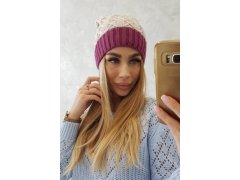 Bibiana fleecová čepice K264 tmavě fialová+světle béžová