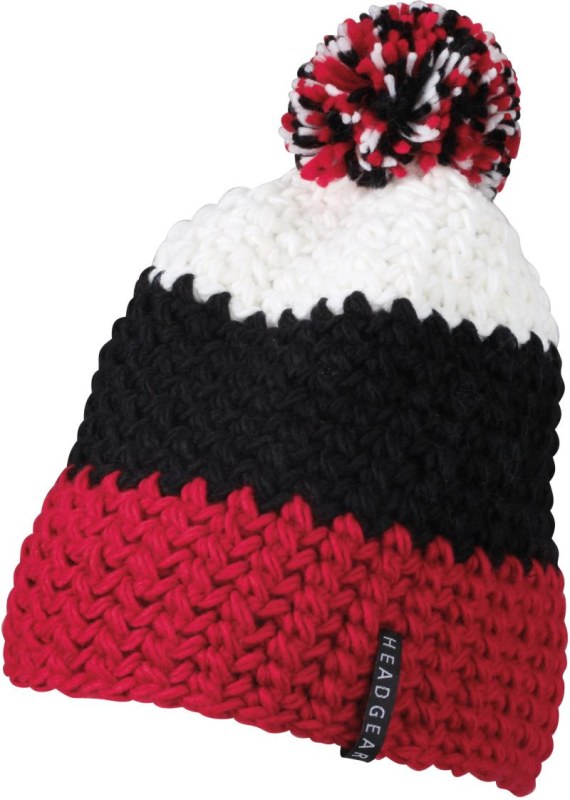 Daiber MB 7940 3-barevná háčkovaná čepice s bambulí 03.7940 red/black/white