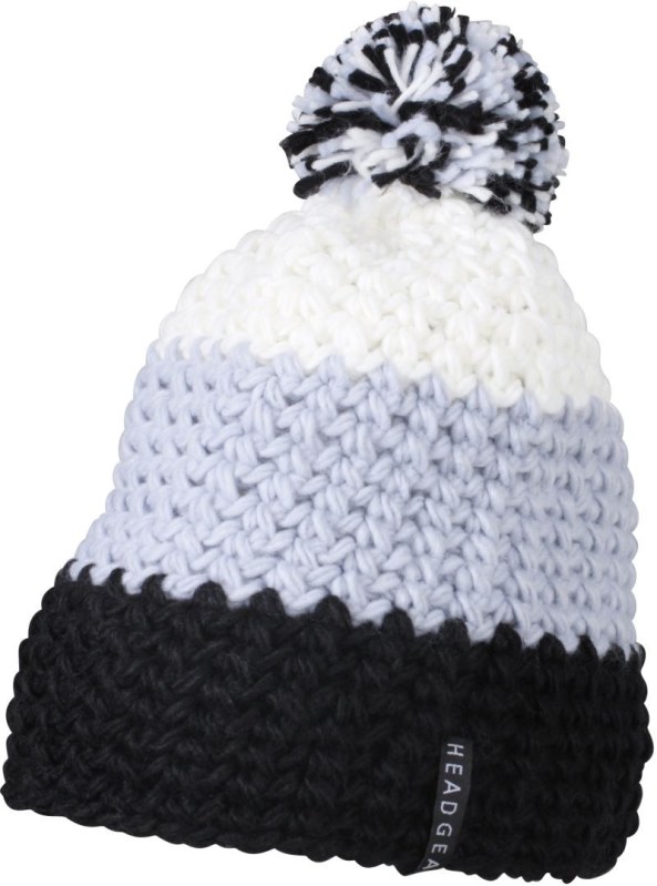 Daiber MB 7940 3-barevná háčkovaná čepice s bambulí 03.7940 black/silver/white