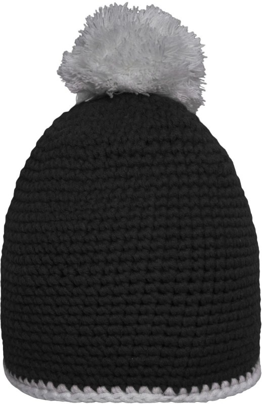 Daiber MB 7964 Háčkovaná čepice s&nbsp;kontrast. lemem a&nbsp;bambulí 03.7964 black/light grey - Dámské oblečení doplňky klobouky a&nbsp;kšiltovky