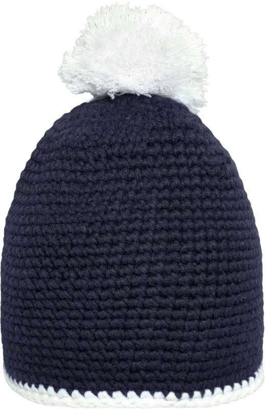 Daiber MB 7964 Háčkovaná čepice s kontrast. lemem a bambulí 03.7964 navy/white