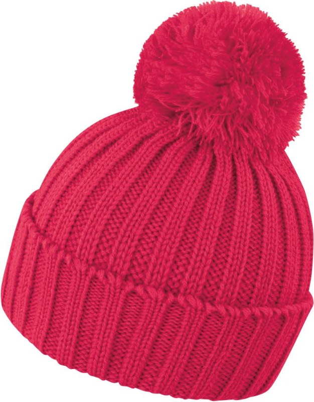 Result Headwear R 369X Pletená čepice s bambulí 28.369X raspberry
