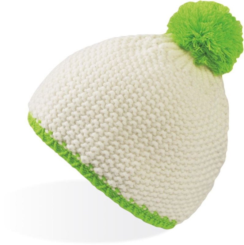 Atlantis Headwear Peak Pletená čepice s bambulí "Peak" 33.0187 white/green fluo