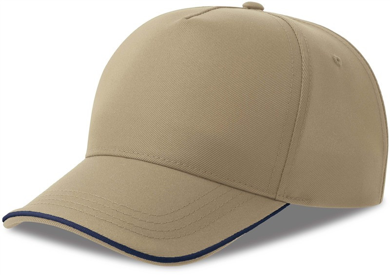 Atlantis Headwear Recy Five Piping 5 panelová sandwich kšiltovka 33.0282 khaki/navy