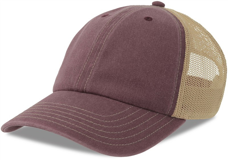 Atlantis Headwear Teon 6 panelová kšiltovka Vintage Trucker 33.0303 burgundy/khaki