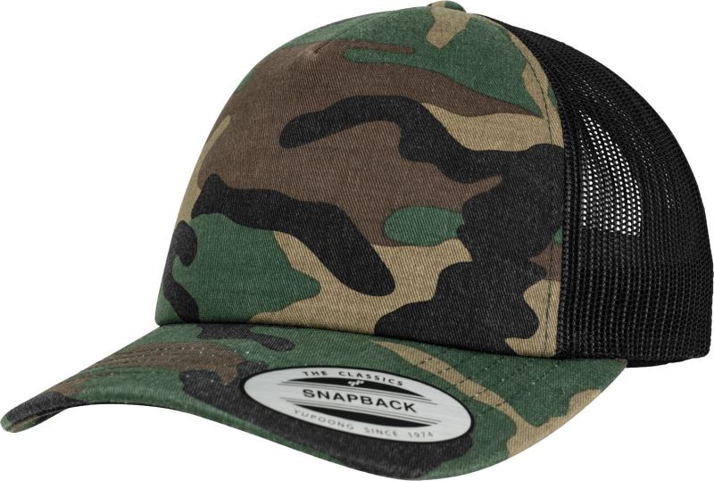 Flexfit 6606C/6606CA 5 panelová Trucker kšiltovka "Camo" 55.606C wood camo/black