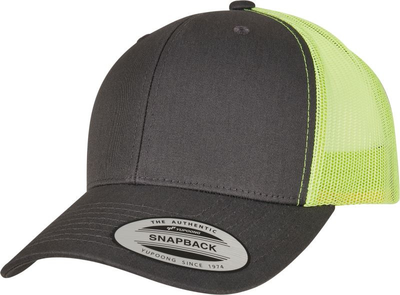 Flexfit 6606/6606T 6 panelová vintage kšiltovka "Trucker" 55.6606 charcoal/neon green