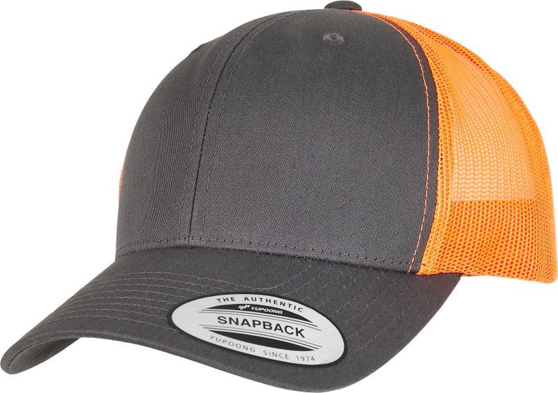 Flexfit 6606/6606T 6 panelová vintage kšiltovka "Trucker" 55.6606 charcoal/neon orange