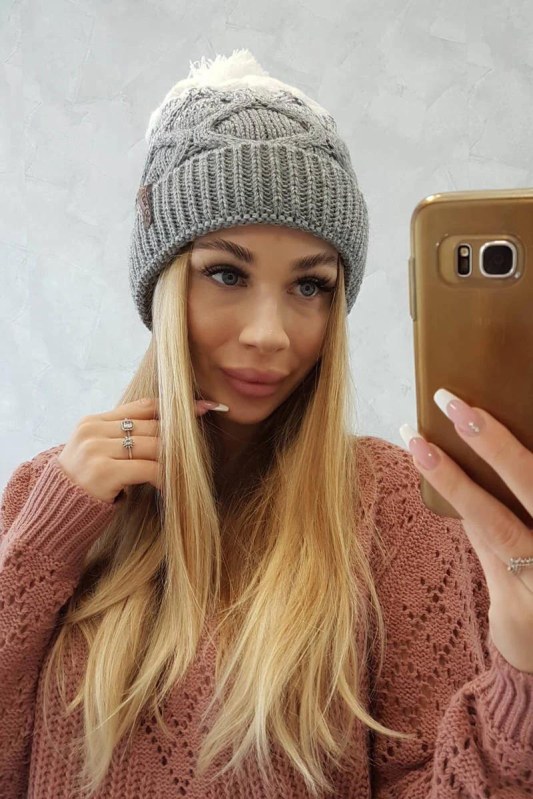 Fleecová čepice Alice K248 šedá+bílá - Dámské oblečení doplňky klobouky a&nbsp;kšiltovky