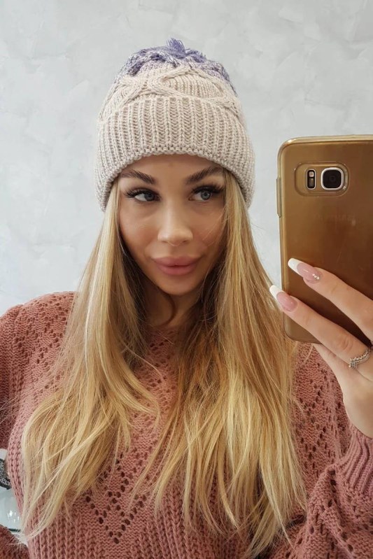 Fleecová čepice Alice K248 béžová+fialová - Dámské oblečení doplňky klobouky a&nbsp;kšiltovky