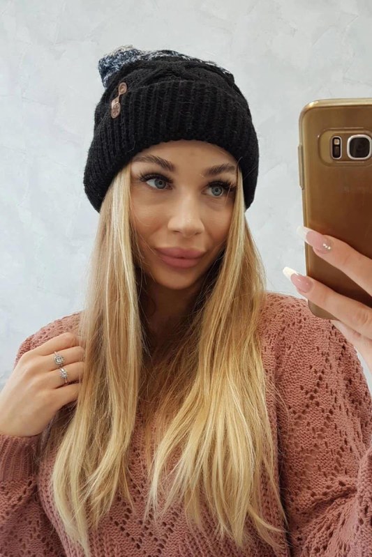 Fleecová čepice Alice K248 černá+šedá - Dámské oblečení doplňky klobouky a&nbsp;kšiltovky