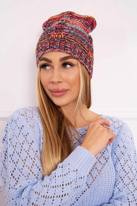 Fleecová čepice Klaudia K255 oranžová+červená - Dámské oblečení doplňky klobouky a&nbsp;kšiltovky