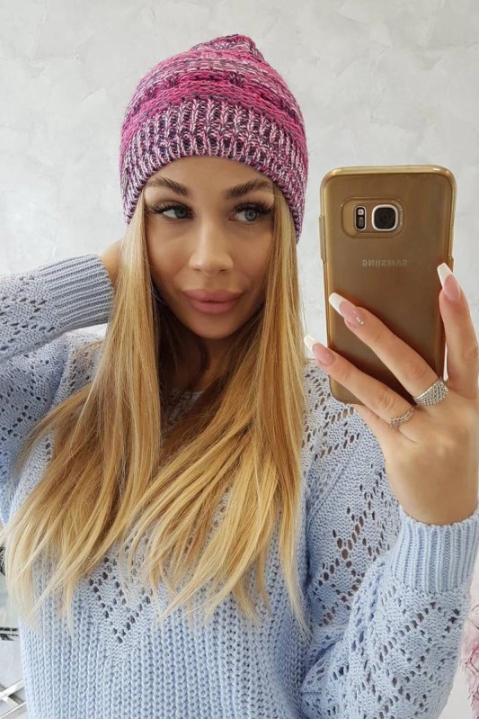 Fleecová čepice Patrycja K254 fuchsiová+růžová - Dámské oblečení doplňky klobouky a&nbsp;kšiltovky