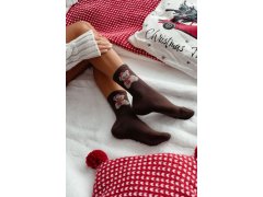 Ženské Vánoční Ponožky Medvěd V čepici Santa Čokoládové