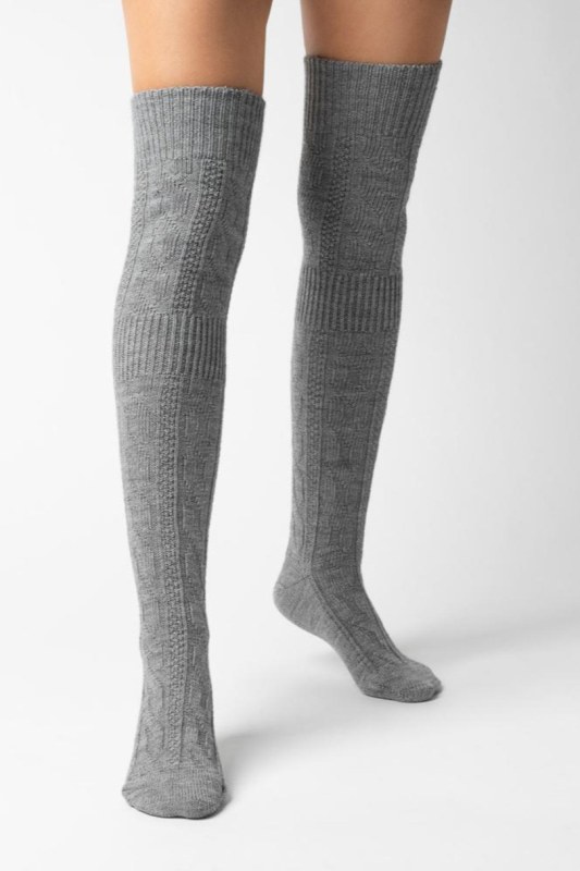 Vlněné dámské nadkolenky 089 - Dámské oblečení doplňky ponožky