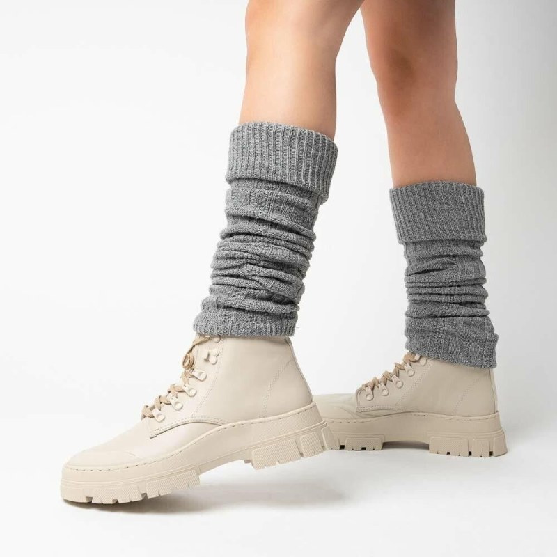 Pletené návleky na nohy 095 šedé s vlnou - Dámské oblečení doplňky ponožky