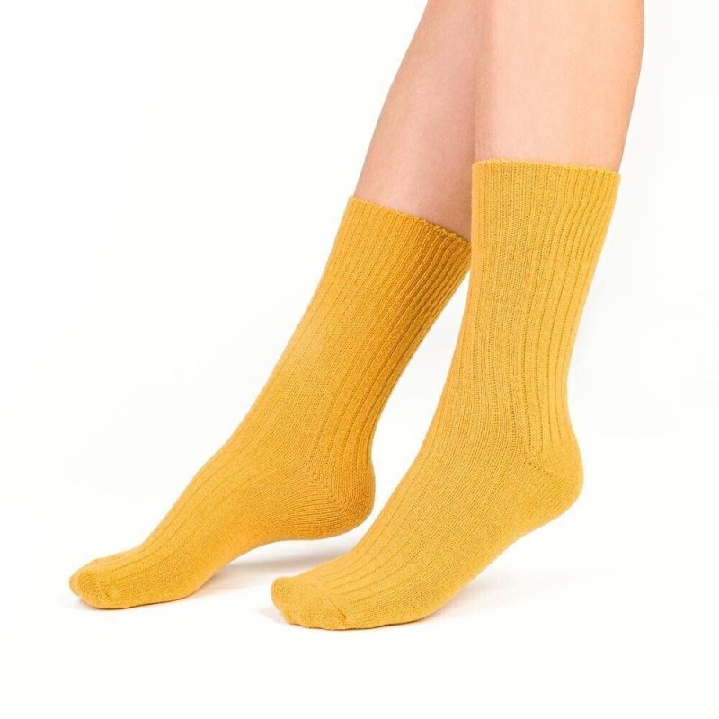 Hřejivé ponožky 093 okrově žluté s vlnou - Dámské oblečení doplňky ponožky