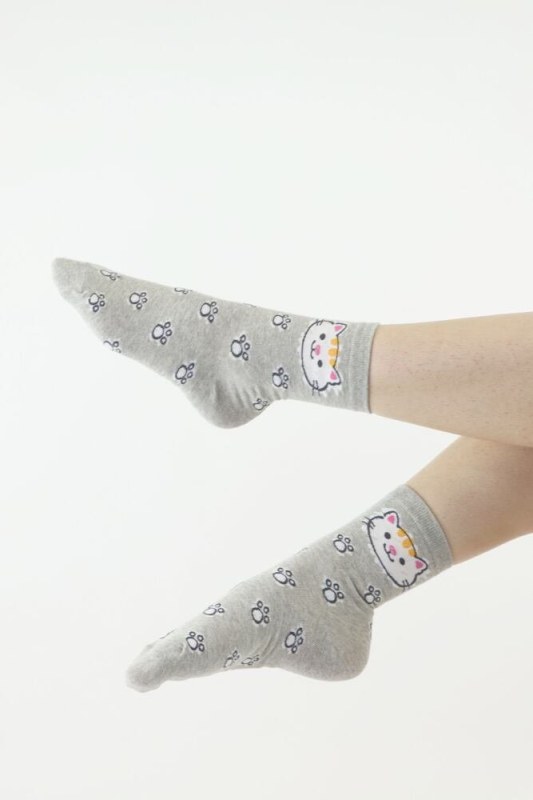 Veselé ponožky 894 šedé kočka s tlapkami - Dámské oblečení doplňky ponožky