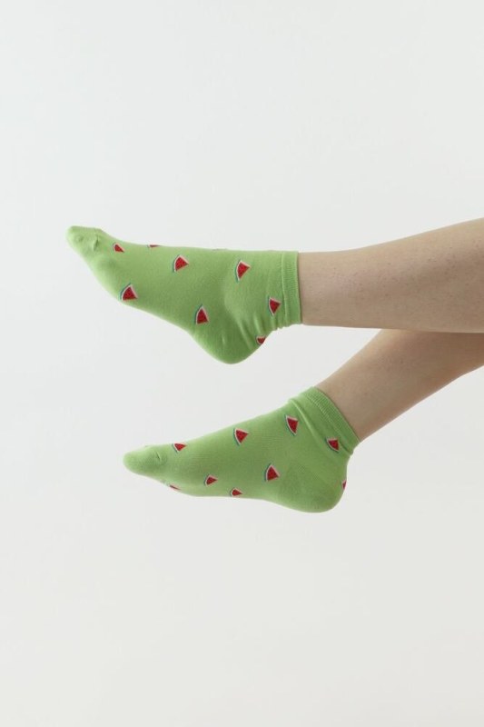 Zábavné ponožky 889 zelené s melouny - Dámské oblečení doplňky ponožky