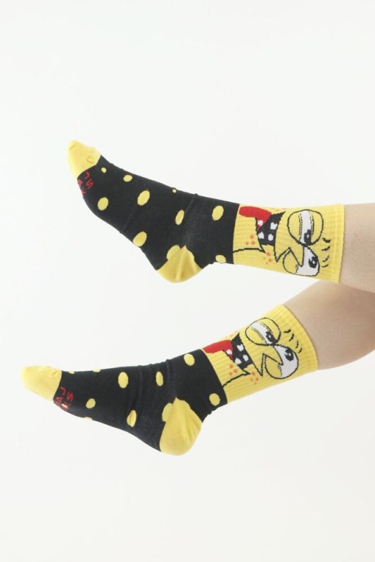 Veselé ponožky Face žluté - Dámské oblečení doplňky ponožky