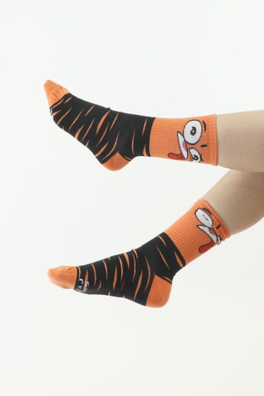 Veselé ponožky Face oranžové - Dámské oblečení doplňky ponožky