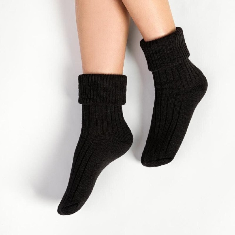 Pletené spací ponožky 067 černé s vlnou - Dámské oblečení doplňky ponožky