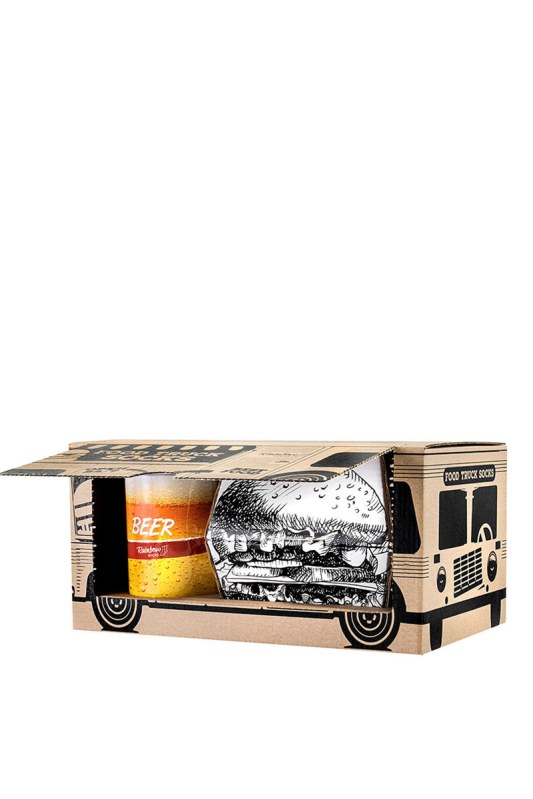 Sada Food Truck Socks Box Beer Burger 3 páry - Dámské oblečení doplňky ponožky