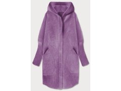 Dlouhý vlněný přehoz přes oblečení typu "alpaka" v barvě lila s kapucí (908)