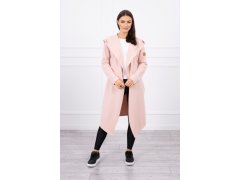 Dlouhý kabát s kapucí tmavě pudrově růžový