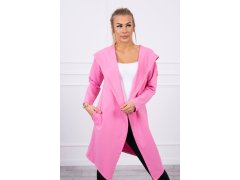 Dlouhý kabát s kapucí světle růžový